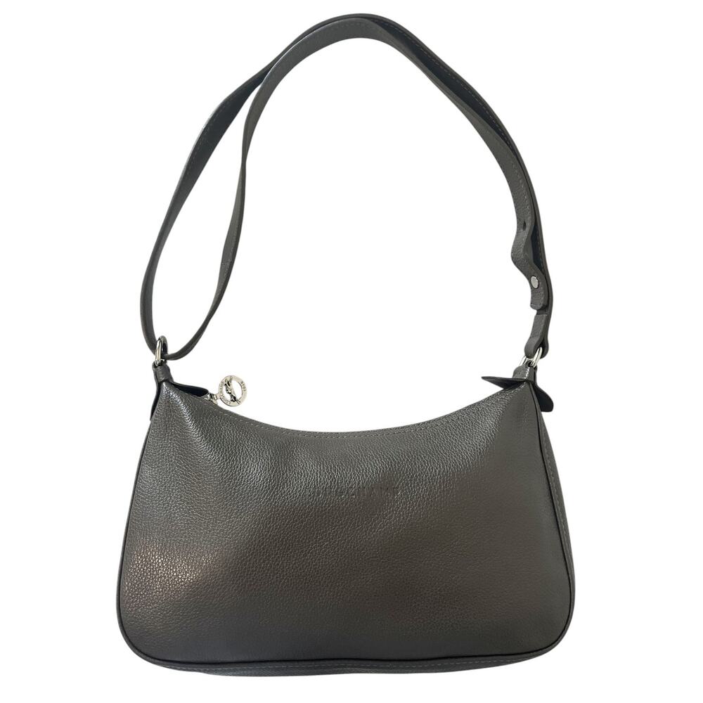 Longchamp Vintage Le Foulonne Grey Pebbled Leather Y2K Convertible Shoulder Bag